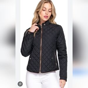 Baccini Black Quilted Puffer Jacket with Gold Accents Pit To Pit 19"